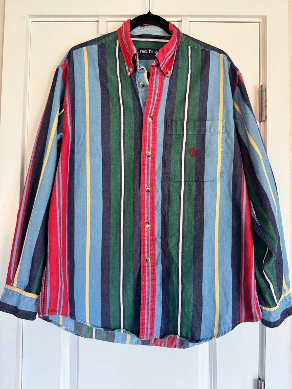 Vintage 90s Nautica Multicolor Striped Button Down Shirt Men's Long Sleeve